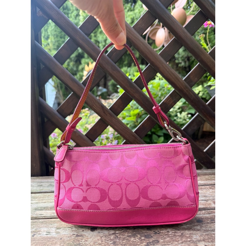 Coach Hot Pink Signature C Jacquard Small Demi Baguette Shoulder Bag 6094